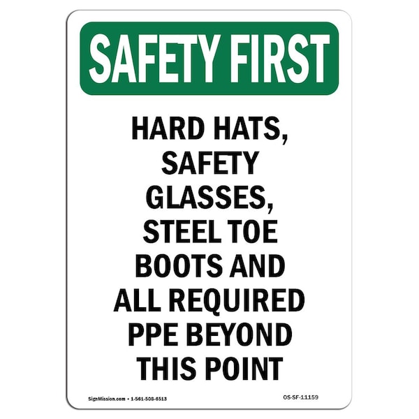 Signmission OSHA Sign, Hard Hats Glasses Steel, 10in X 7in Rigid Plastic, 7" W, 10" H, Portrait OS-SF-P-710-V-11159 - main